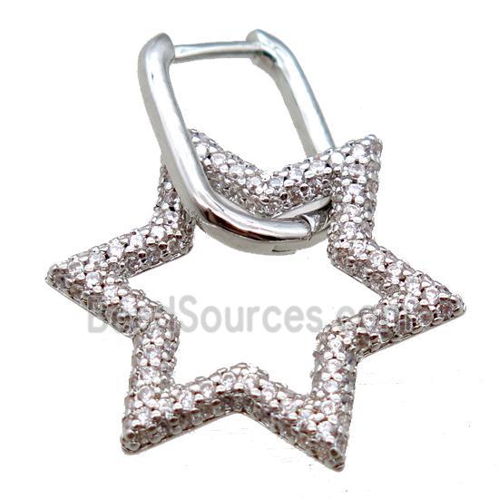 copper Latchback Earrings pave zircon, star, platinum plated