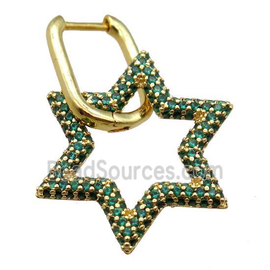 copper Latchback Earrings pave zircon, star, gold plated