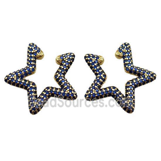 copper clip Earrings pave zircon, star, gold plated