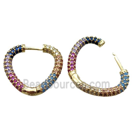 copper Latchback Earrings pave zircon, heart, gold plated