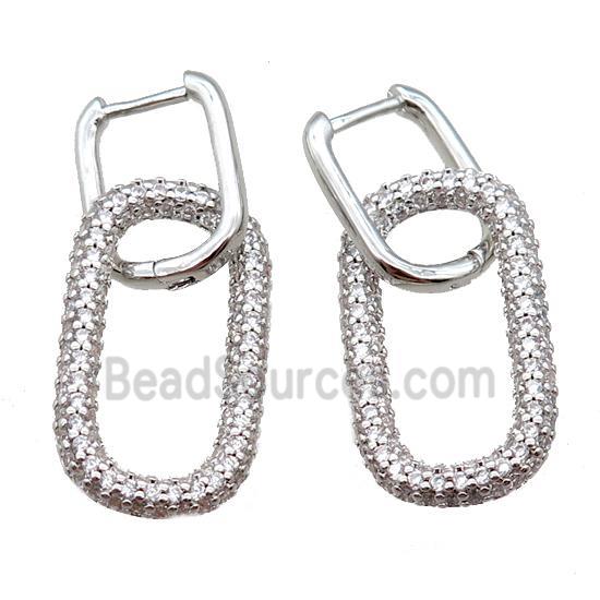 copper Latchback Earrings pave zircon, oval, platinum plated