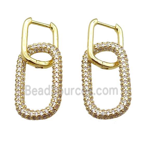 copper Latchback Earrings pave zircon, oval, gold plated