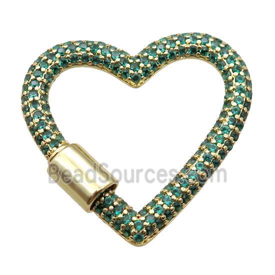 copper heart carabiner lock pendant paved zircon, screw, gold plated