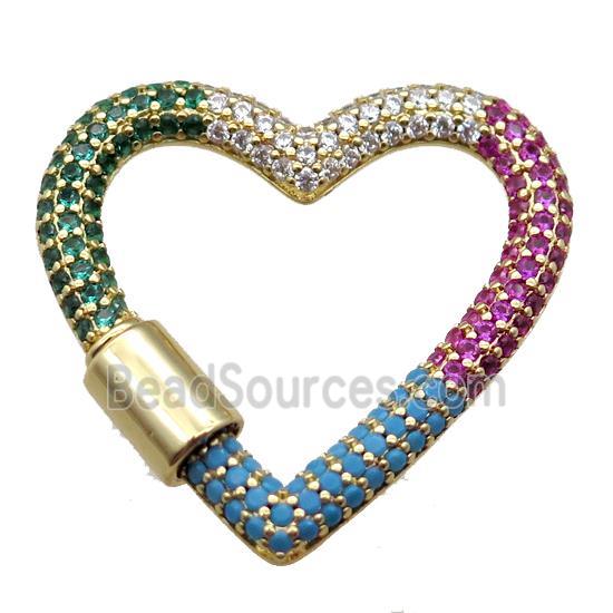 copper heart carabiner lock pendant paved zircon, screw, gold plated