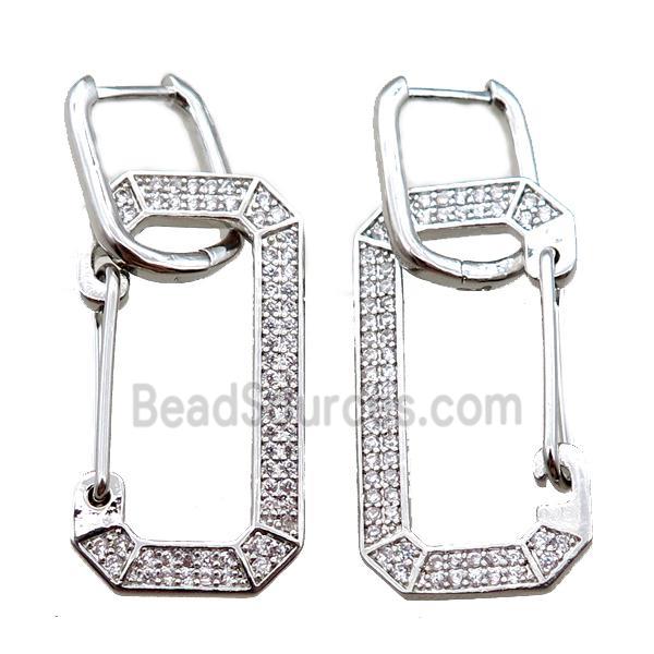 copper Latchback Earrings pave zircon, platinum plated