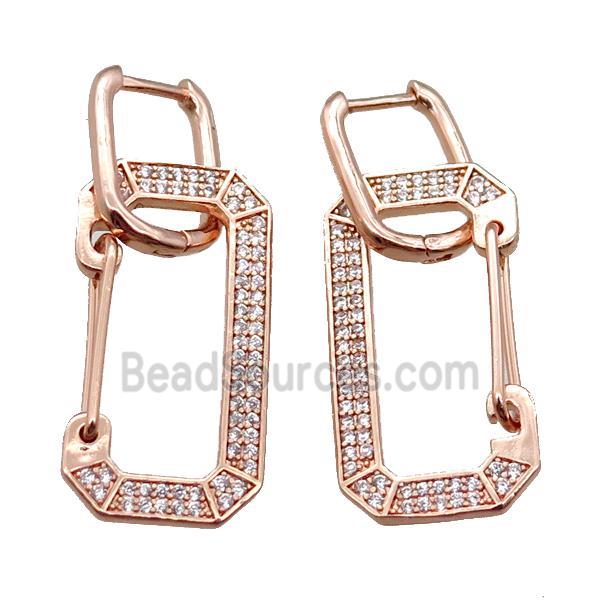 copper Latchback Earrings pave zircon, rose gold