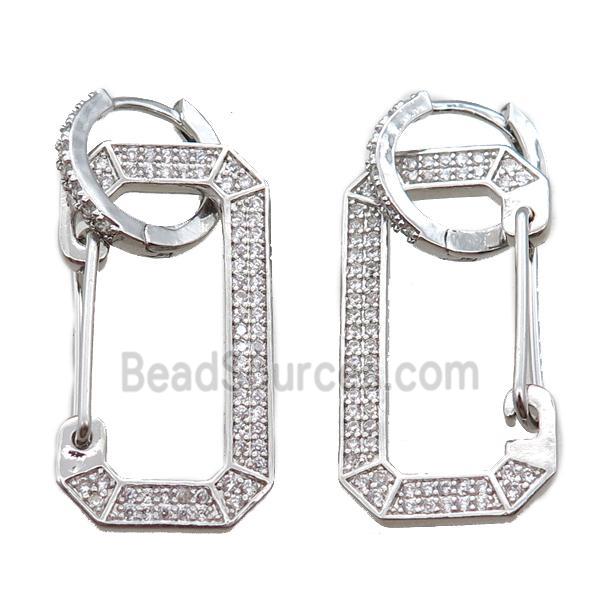 copper hoop Earrings pave zircon, platinum plated