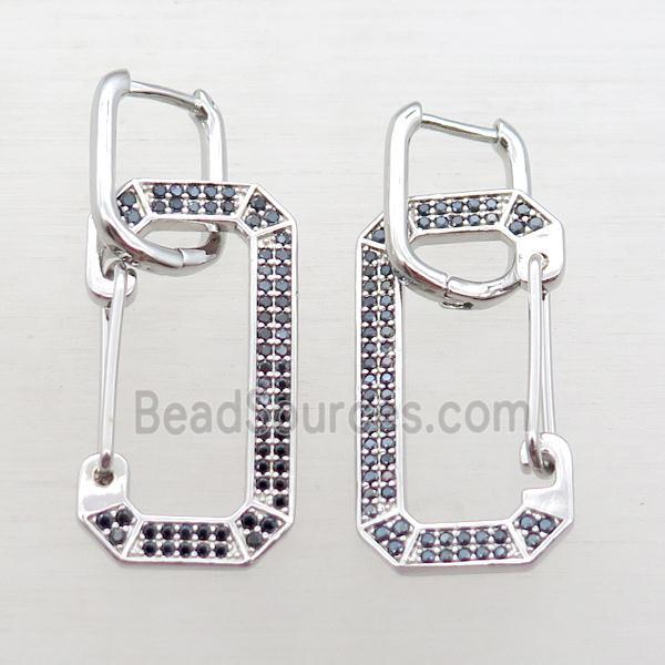 copper Latchback Earrings pave zircon, platinum plated