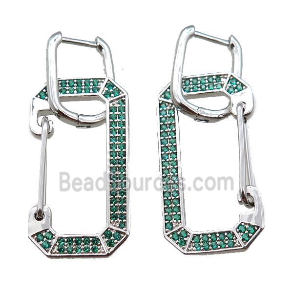 copper Latchback Earrings pave zircon, platinum plated