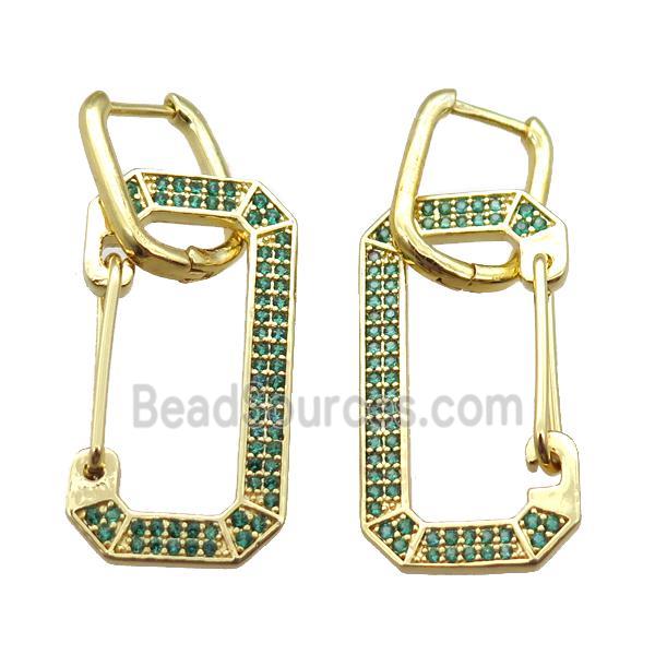 copper Latchback Earrings pave zircon, gold plated