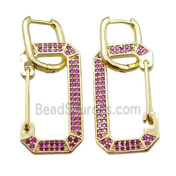 copper Latchback Earrings pave zircon, gold plated