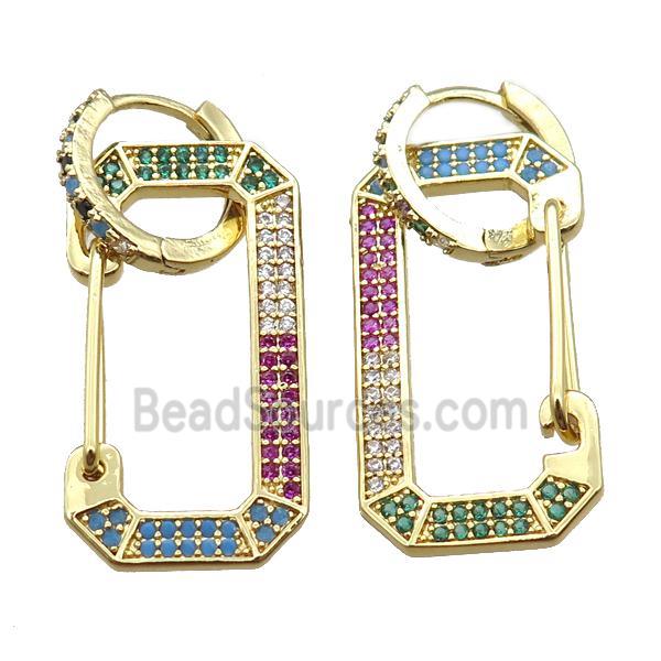 copper hoop Earrings pave zircon, gold plated