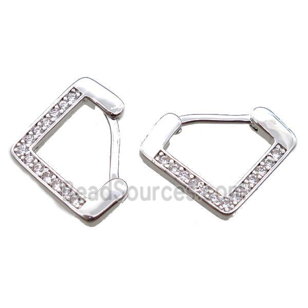 copper Latchback Earrings pave zircon, platinum plated