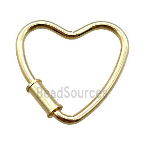 copper heart carabiner lock pendant, screw, gold plated