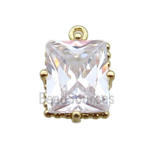 copper pendant paved zircon, rectangle, gold plated