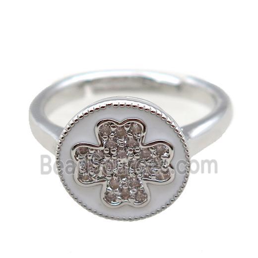 copper Ring pave zircon, enameling, platinum plated