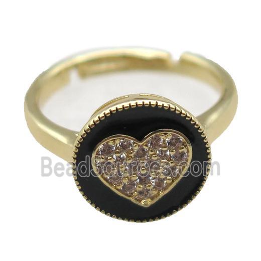 copper Ring pave zircon, enameling, resized, gold plated