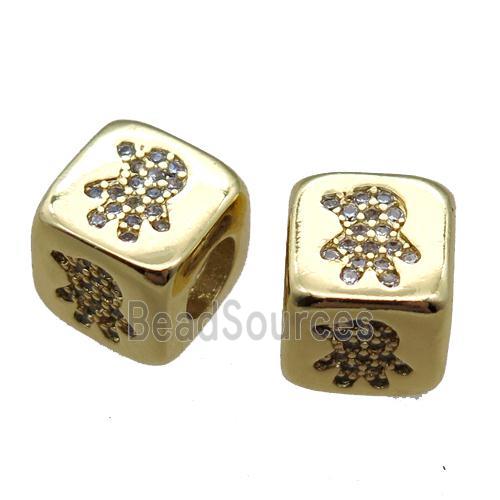 copper cube beads paved zircon, gold plated