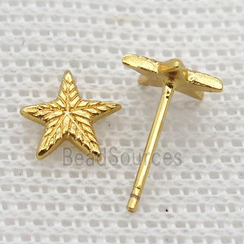 copper stud Earrings, star, gold plated