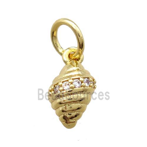 copper pendant paved zircon, conch, gold plated