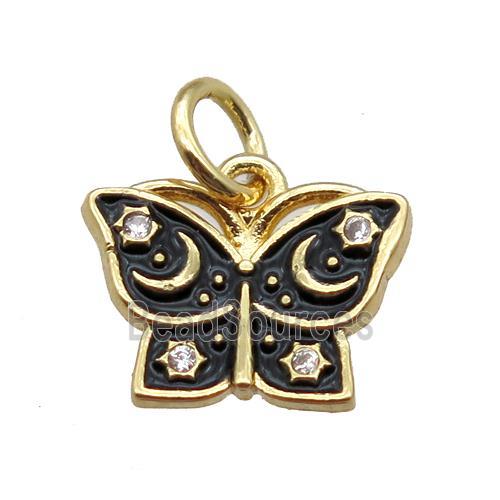 copper butterfly pendant paved zircon, gold plated