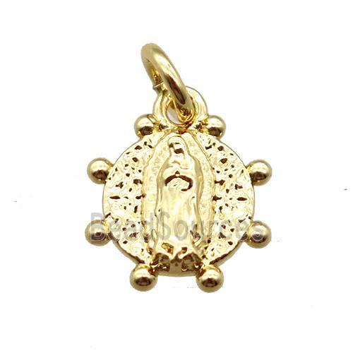 copper Virgin Mary pendant, gold plated