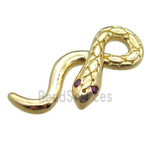 copper snake pendant paved zircon, gold plated