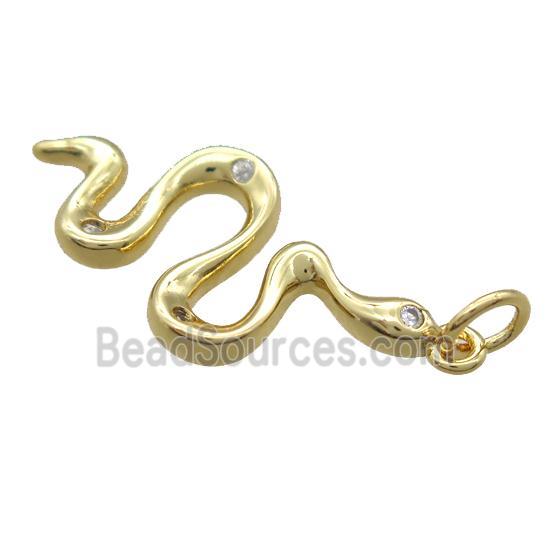 copper snake pendant paved zircon, gold plated