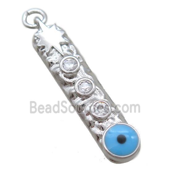 copper stick pendant paved zircon, evil eye, platinum plated