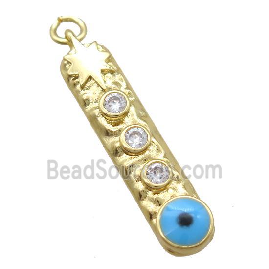 copper stick pendant paved zircon, evil eye, gold plated