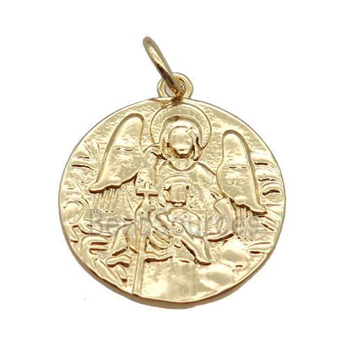 copper circle pendant, Virgin Mary, gold plated