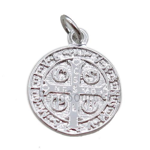 copper circle pendant, Jesus, platinum plated