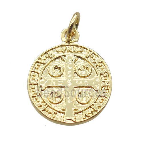 copper circle pendant, Jesus, gold plated