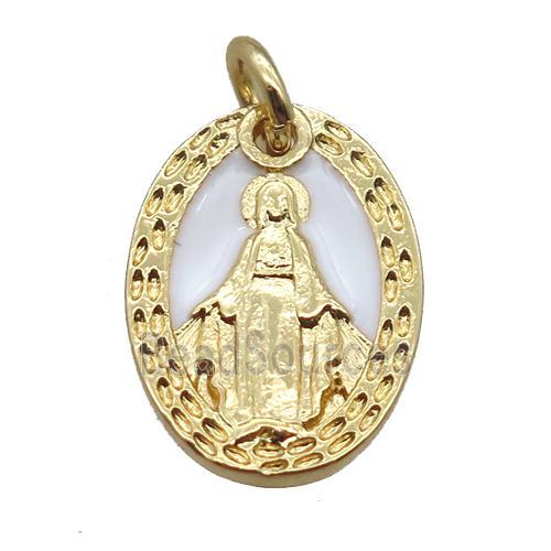 copper oval pendant, Virgin Mary, gold plated