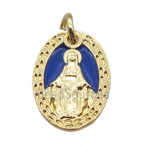 copper oval pendant, Virgin Mary, gold plated