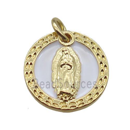 copper circle pendant, Jesus, gold plated