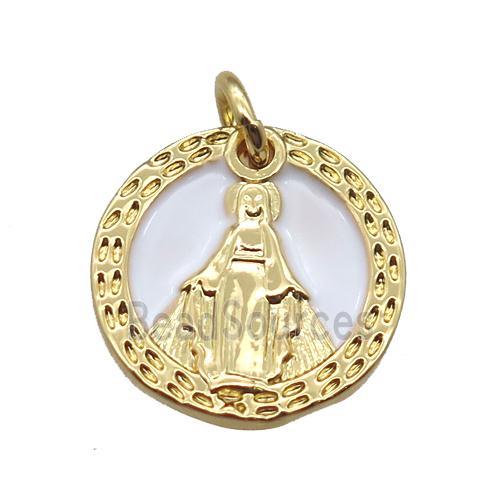 copper circle pendant, Virgin Mary, gold plated