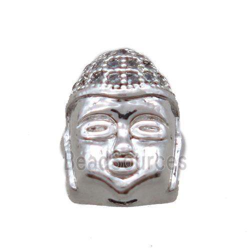 copper buddha beads pave zircon, platinum plated