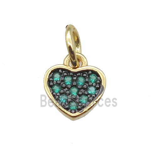 copper heart pendant paved green zircon, gold plated