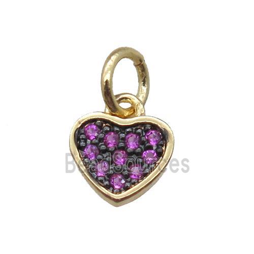 copper heart pendant paved hotpink zircon, gold plated