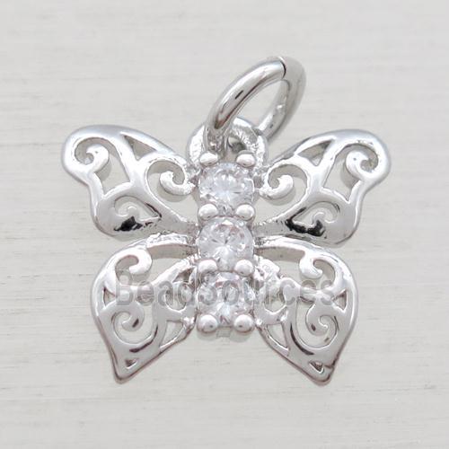 copper butterfly pendant paved zircon, platinum plated