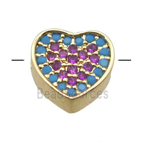 copper heart beads paved zircon, gold plated