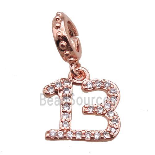 copper number13 pendant paved zircon, rose gold