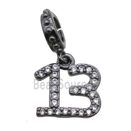 copper number13 pendant paved zircon, black plated