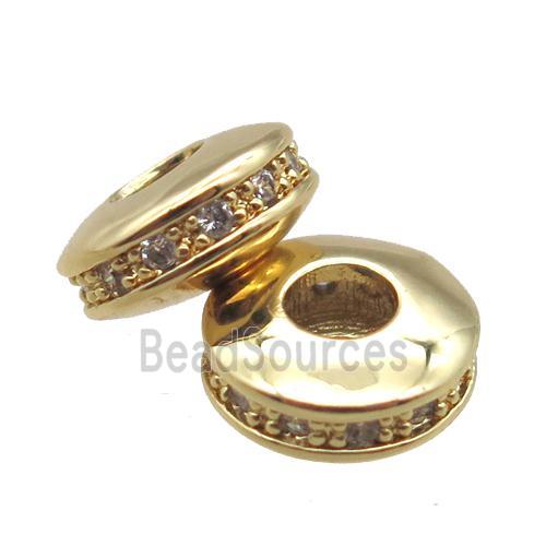 copper wheel beads paved zircon, gold plated