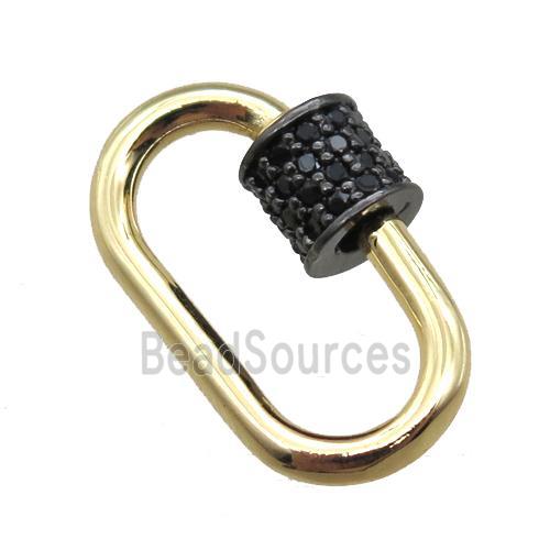 copper carabiner lock pendant paved zircon, gold plated