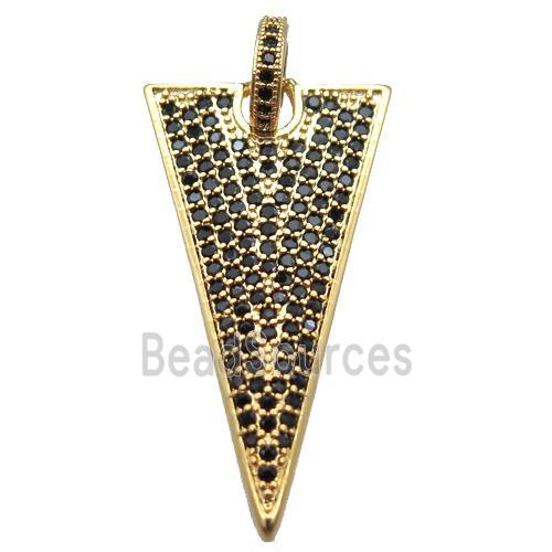 copper triangle pendant paved zircon, gold plated