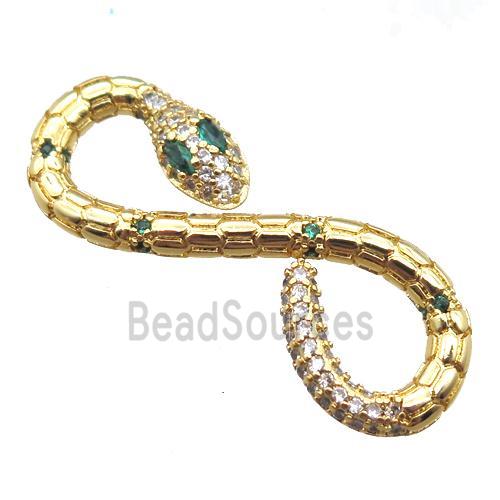 copper connector pave zircon, snake, gold plated