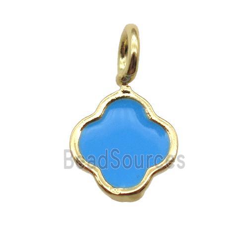 copper clover pendant with blue enameling, gold plated