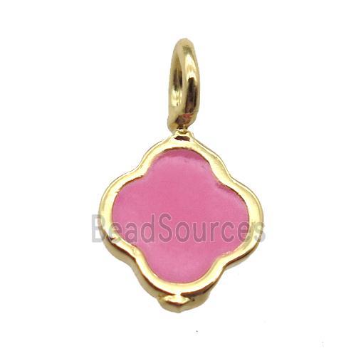 copper clover pendant with pink enameling, gold plated